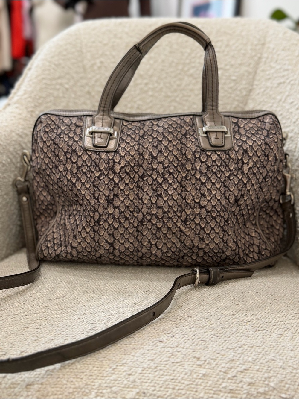 Coach Taylor Snake Print Satchel, style F26037.